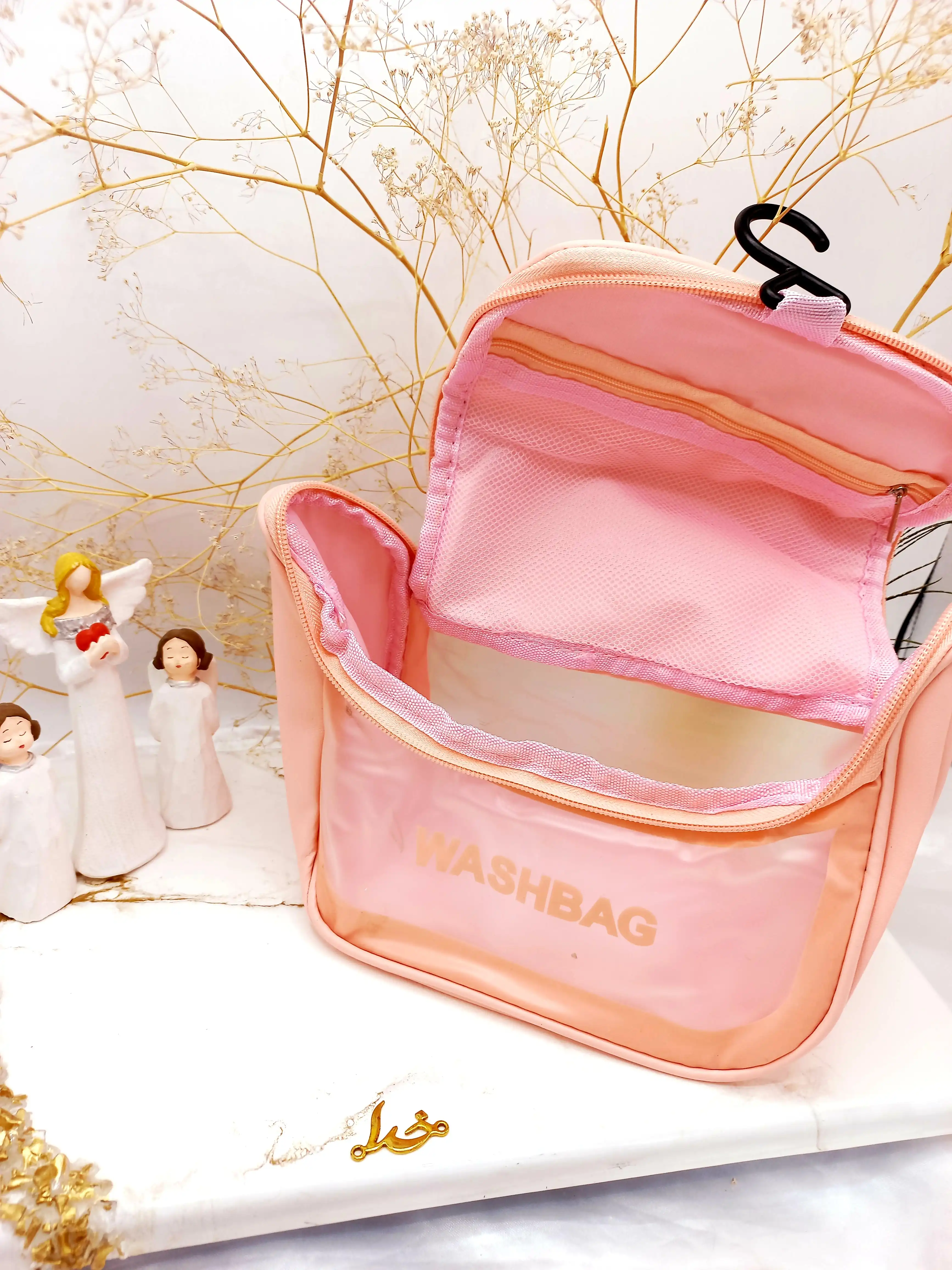 کیف آرایشی واشبگ بیضی صورتی سایز بزرگ  WASHBAG