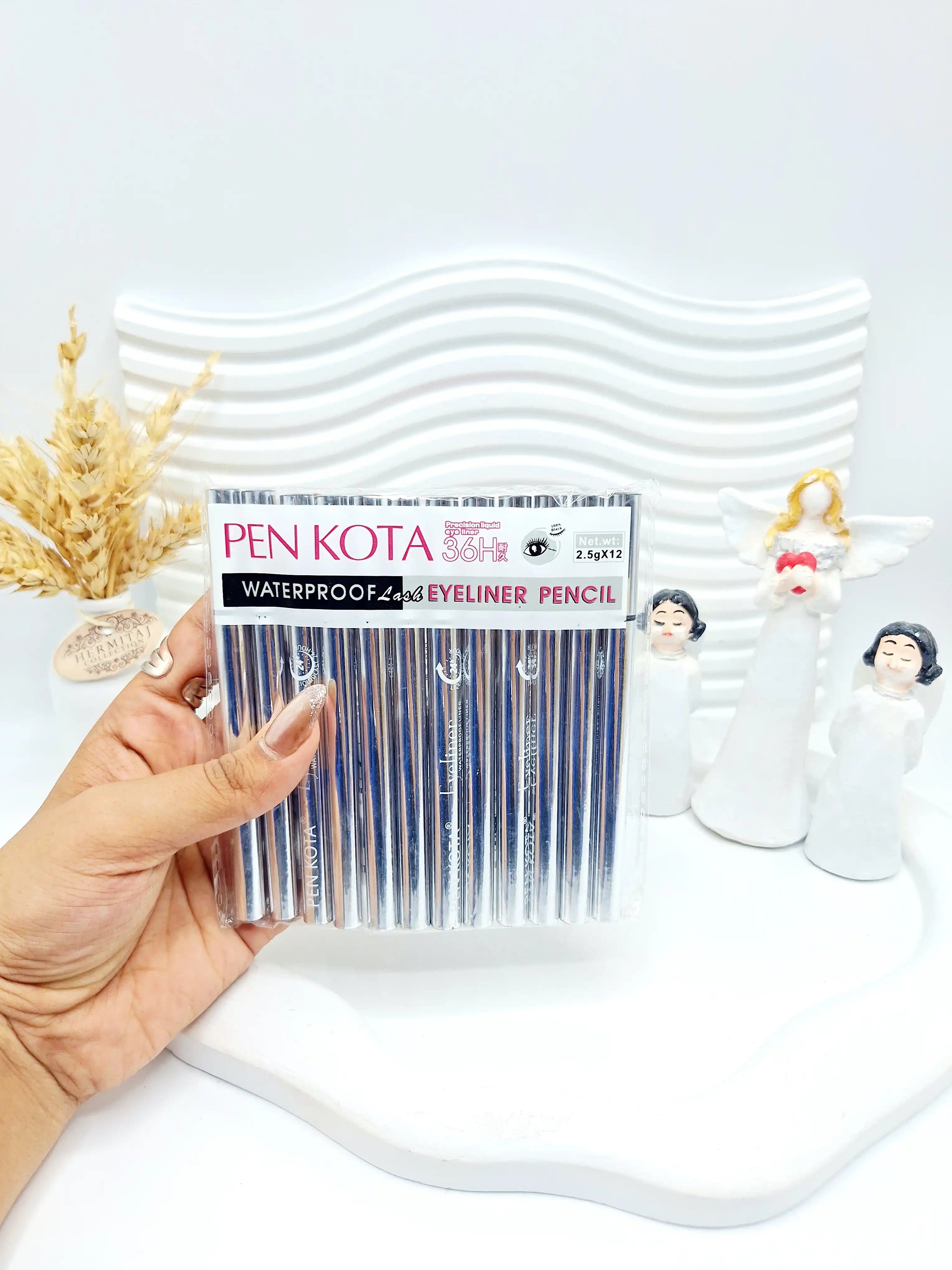 خط چشم مشکی  پوکه نقره ای با کیفیت ضد آب برند PEN KOTA کد 005